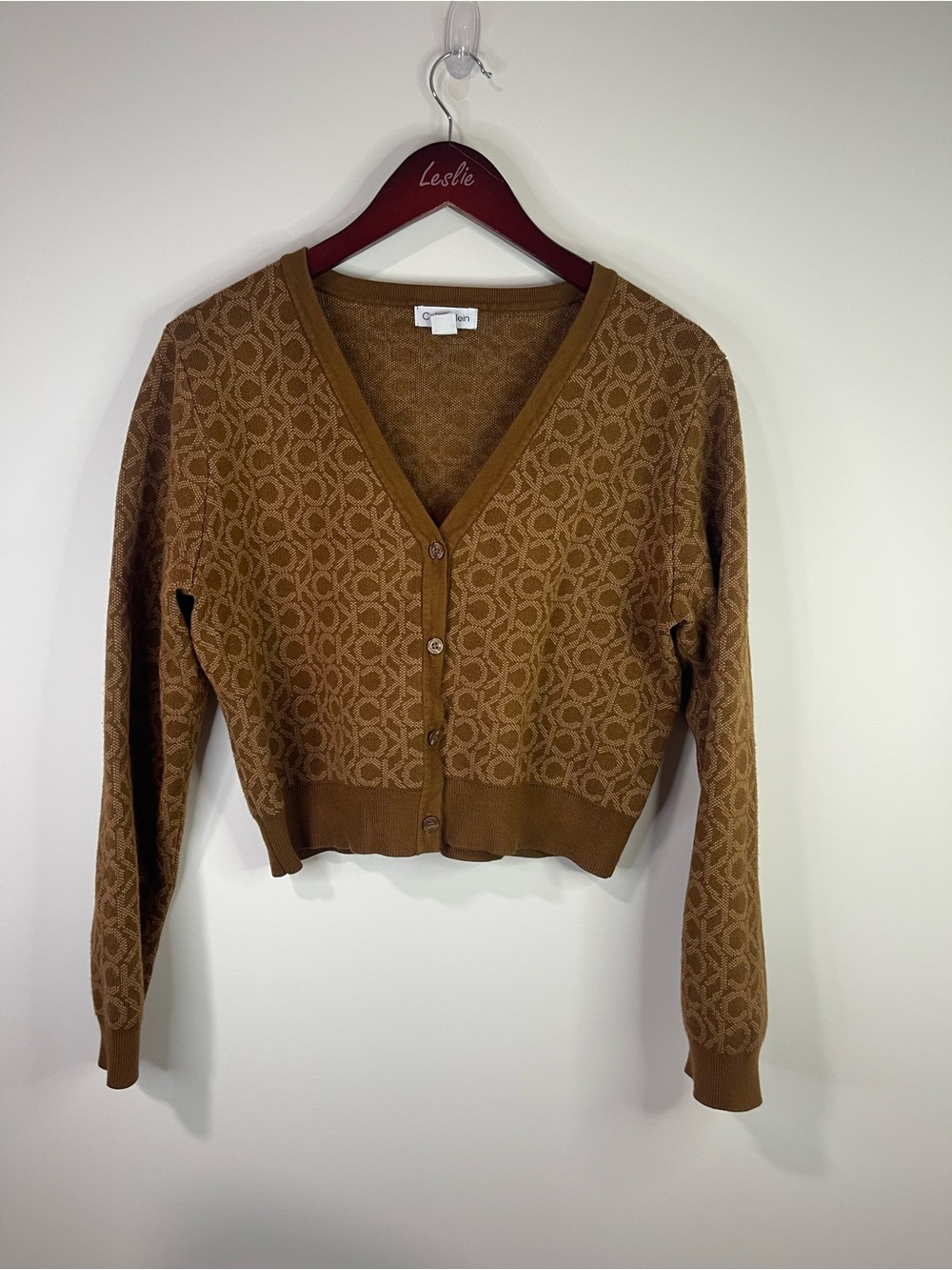 Calvin Klein Brown Patterned cropped V-Neck Cardigan